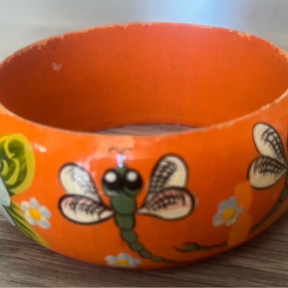 Vintage Orange Dragonfly Wood Bracelet